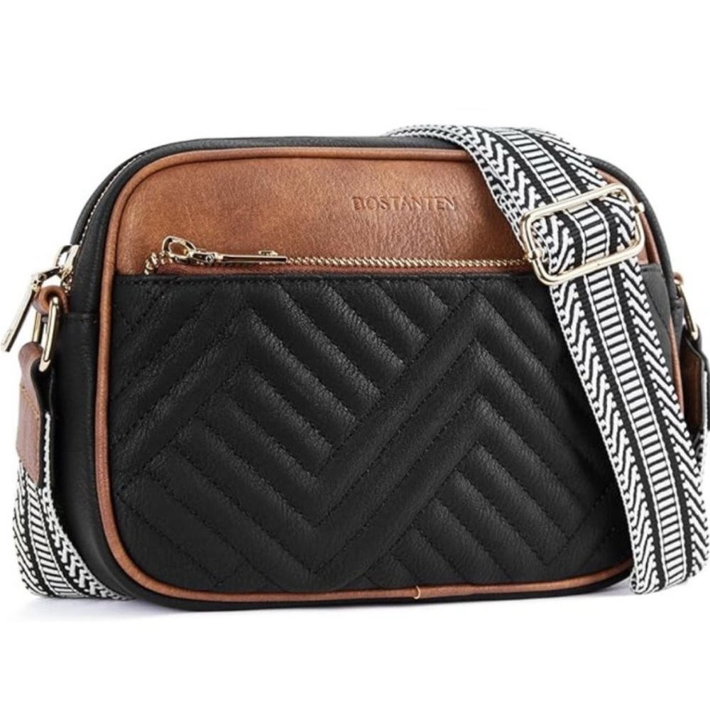 BOSTANTEN Quilted Black and Brown Crossbody Bag - Picture 12 of 16